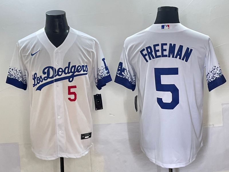 Men Los Angeles Dodgers #5 Freeman White blue City Edition Nike MLB Jersey style 2->los angeles dodgers->MLB Jersey